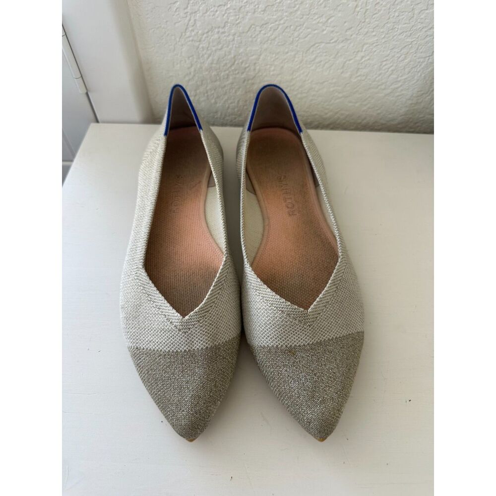 Rothy's The Point Diamond Metallic Wedding Flats Cream Platinum Size 12